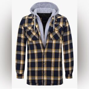 Men's Hooded Flannel Shirt Jacket Lined Full Zip Up W/Pockets Size Large